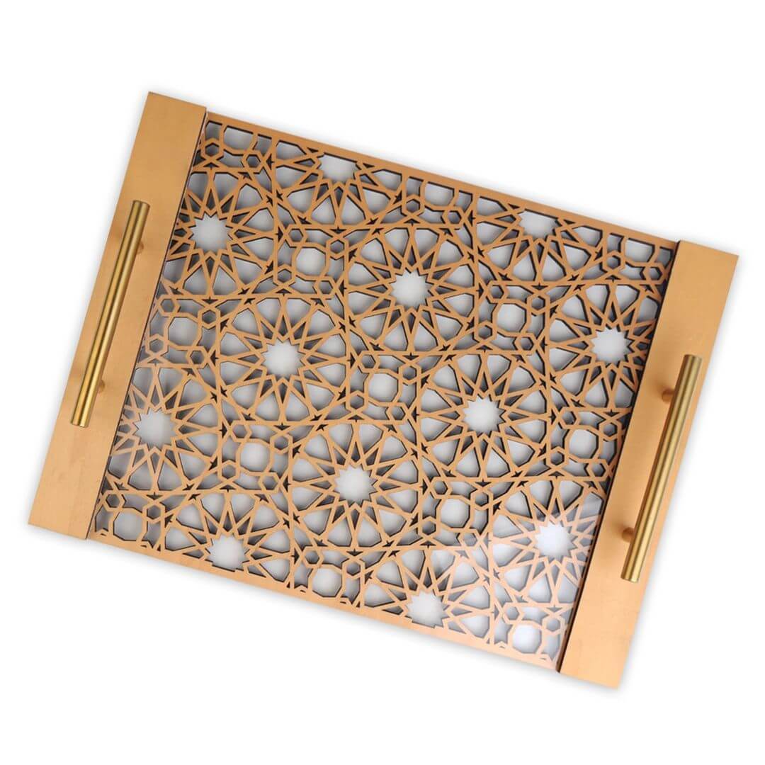 Exquisite Islamic Pattern Tray with Handles: Perfect for Ramadan & Eid Celebrations - Image 1