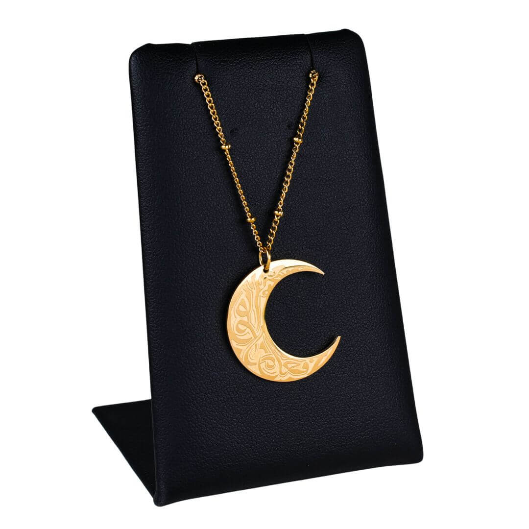 Luxury Crescent Moon Necklace: 18K Gold Plated Stainless Steel | Arabic Calligraphy Pendant - Image 1